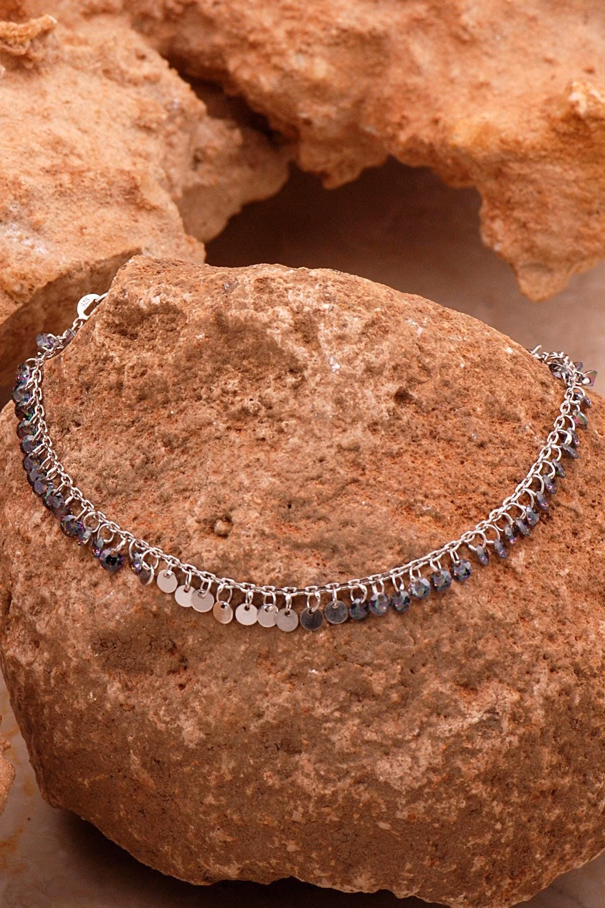 Handmade Mystic Topaz Dangle Anklet 925 Sterling Silver Charm Bracelet - Image 3