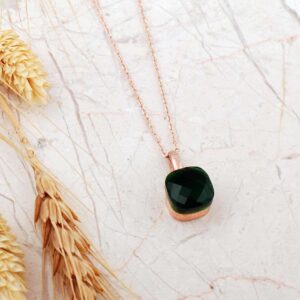 Handmade Green Jade Square Pendant Necklace 925 Sterling Silver Rose Gold Plated Minimalist Geometric Charm Jewelry