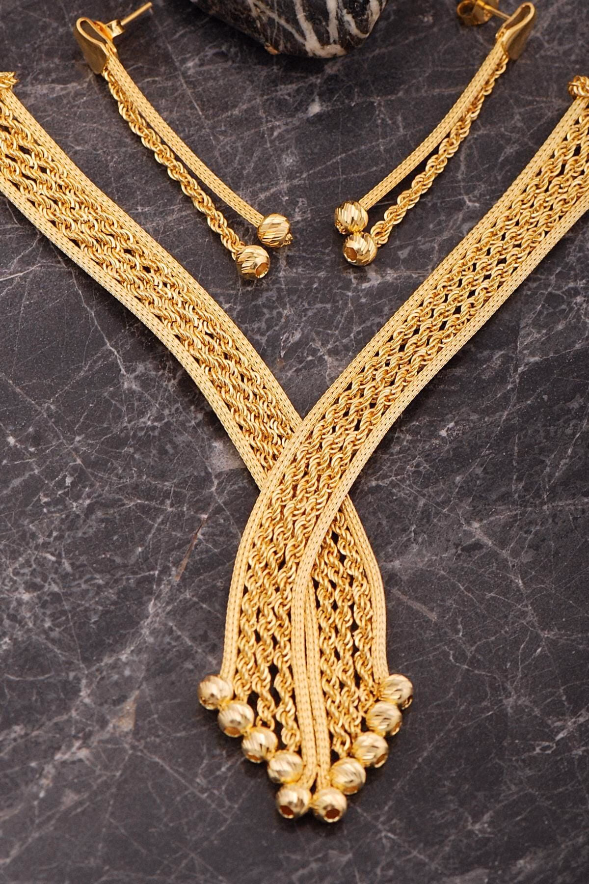 Handmade Gold Plated 925 Sterling Silver Woven Jewelry Set, Traditional Midyat Filigree Rope Necklace Bracelet Earrings Set for Women - Image 4