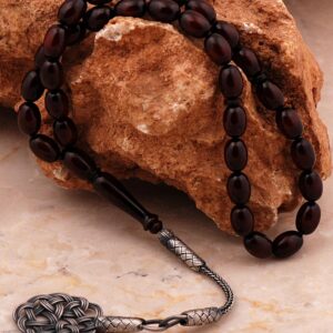 Handmade Fire Amber Prayer Beads Master Crafted Kazaz Fine Silver Tassel Tasbih